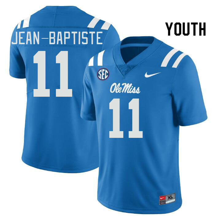 Youth #11 Jeremiah Jean-Baptiste Ole Miss Rebels College Football Jerseys Stitched Sale-Power Blue - Click Image to Close